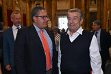 Il presidente della regione Liguria Giovanni Toti (S) e l'imprenditore Aldo Spinelli,foto d'archivio